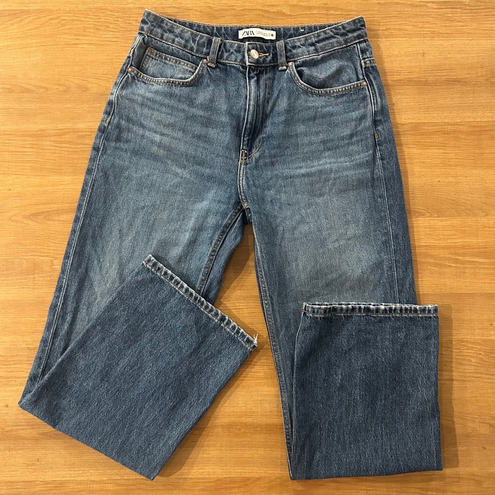 ZARA Women's Blue Denim Wide Straight Leg Jeans Size 10 USA 42 EUR Trendy